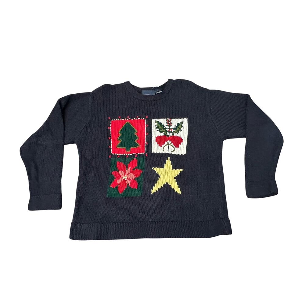 Vintage Liz Claiborne Cotton Knit Christmas Holiday Womens Small Sweater VTG
